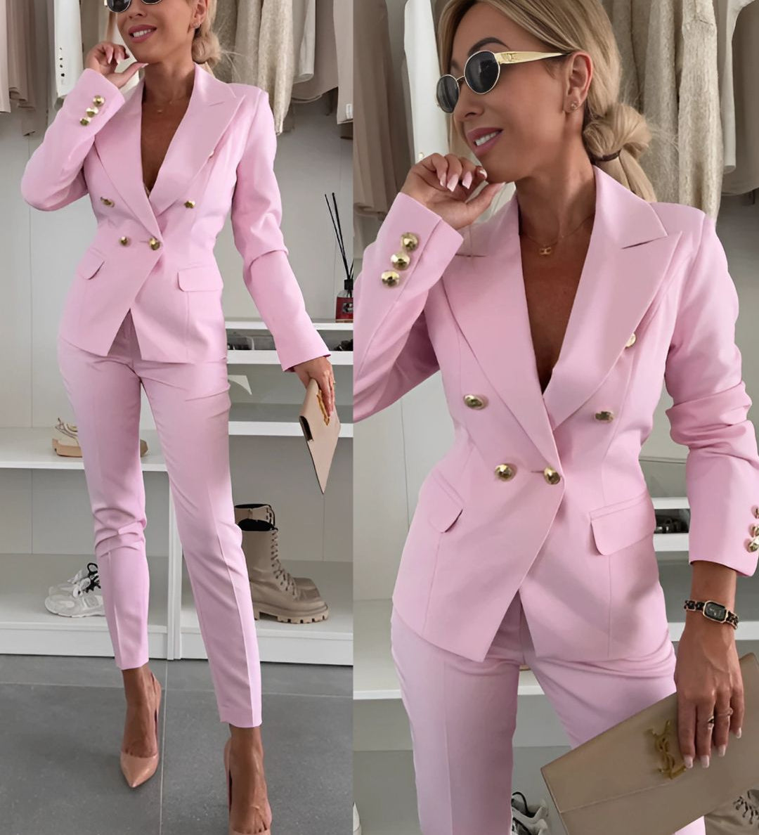 Maria | Naisellinen eleganssi mekko kaksinkertaisilla napeilla ja slim-fit leikkauksella