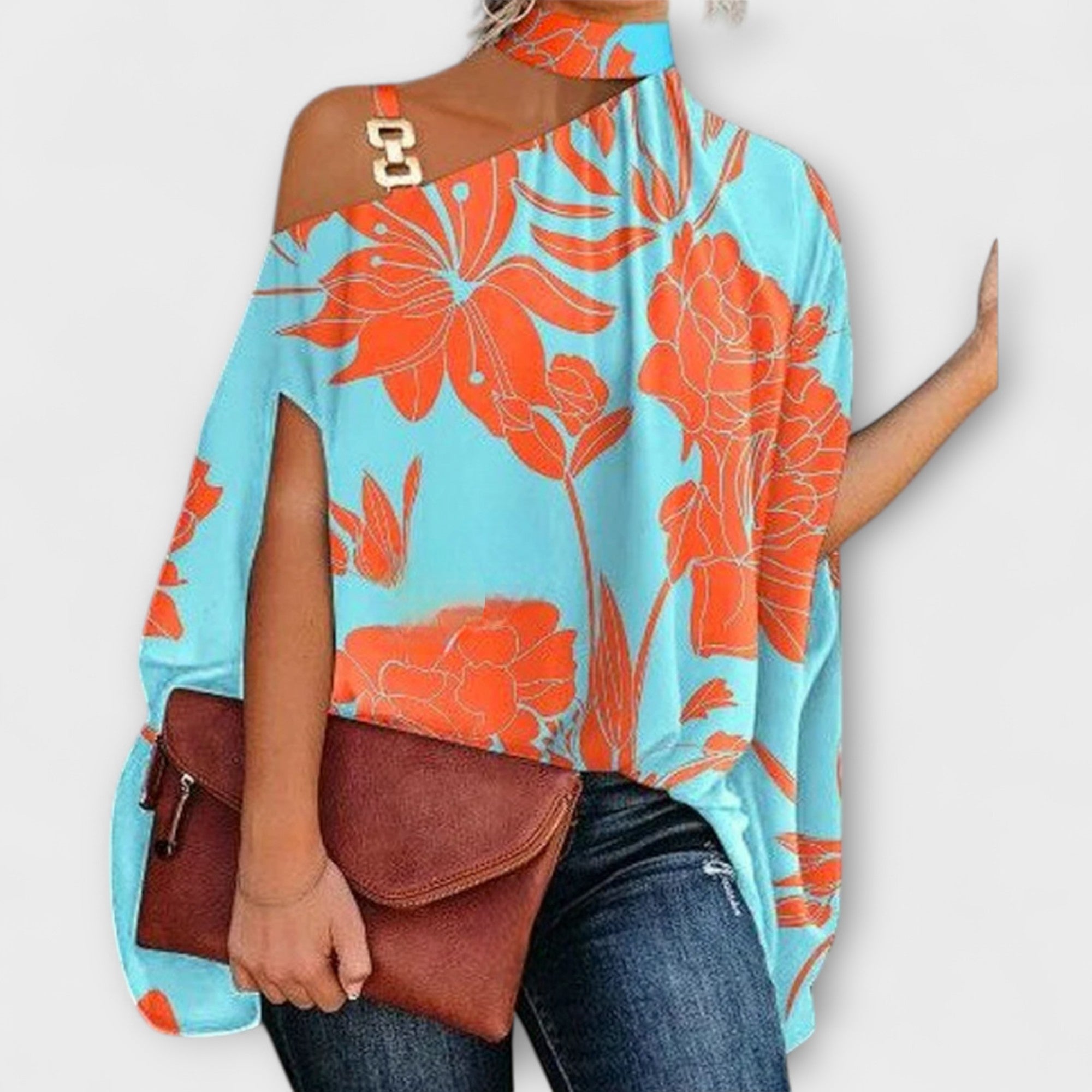 Naisellinen toppi irrotettavilla olkaimilla