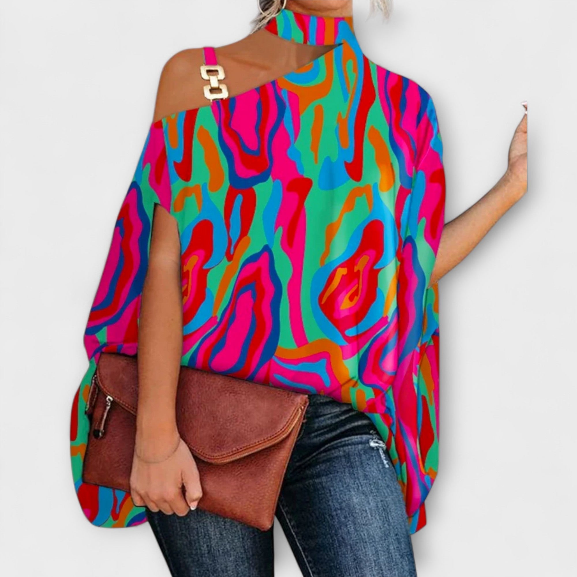 Naisellinen toppi irrotettavilla olkaimilla