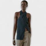 Hannah - Sininen olkaimeton toppi selkäreverkolla