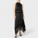 Kaia - Satiininen paita pitsillä ja kiertyneellä kaula-aukolla setissä