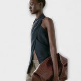 Hannah - Sininen olkaimeton toppi selkäreverkolla