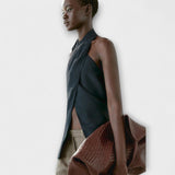 Leah - Sininen olkaimellinen toppi selkäkaula-aukolla