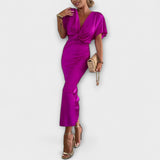 Sable - Kiinteä satiininimellinen V-pääntie ristiköysi kapeaistuva maximekko