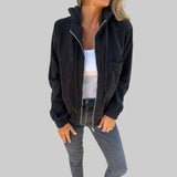 Ana - Käytännöllinen ja rento corduroy-puserovaatetus hihalla, hupulla ja vetoketjulla