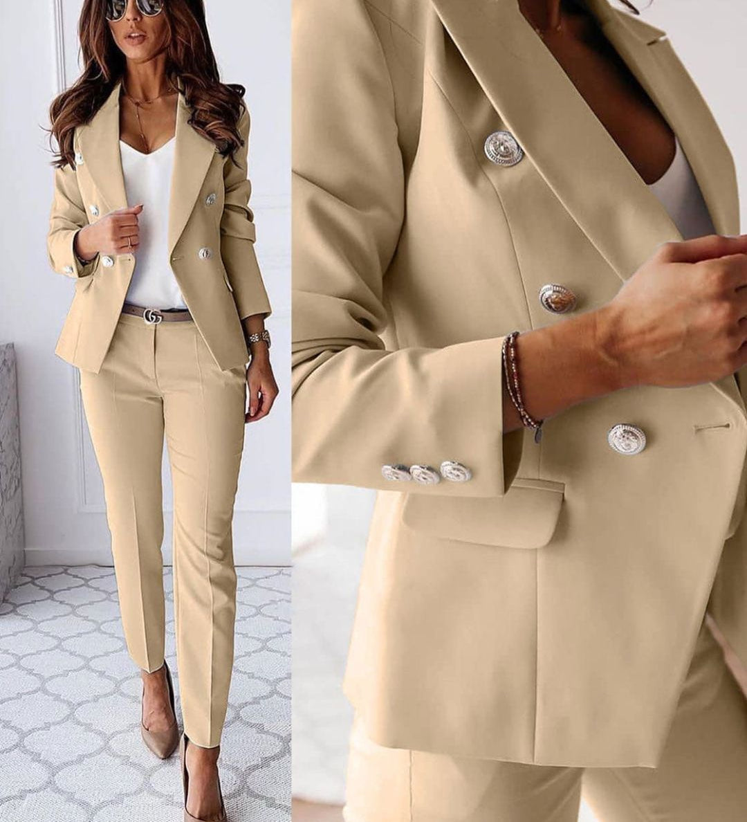 Maria | Naisellinen eleganssi mekko kaksinkertaisilla napeilla ja slim-fit leikkauksella