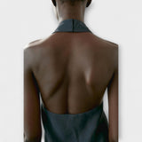 Leah - Sininen olkaimellinen toppi selkäkaula-aukolla