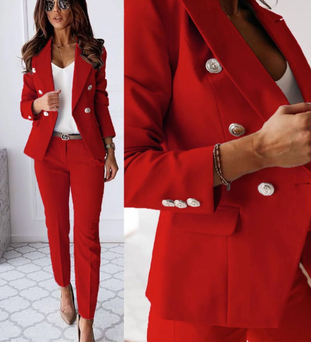 Maria | Naisellinen eleganssi mekko kaksinkertaisilla napeilla ja slim-fit leikkauksella