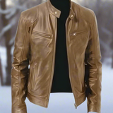 Tyylikäs, kiiltävä ja hyvin istuva nahkatakki miehille