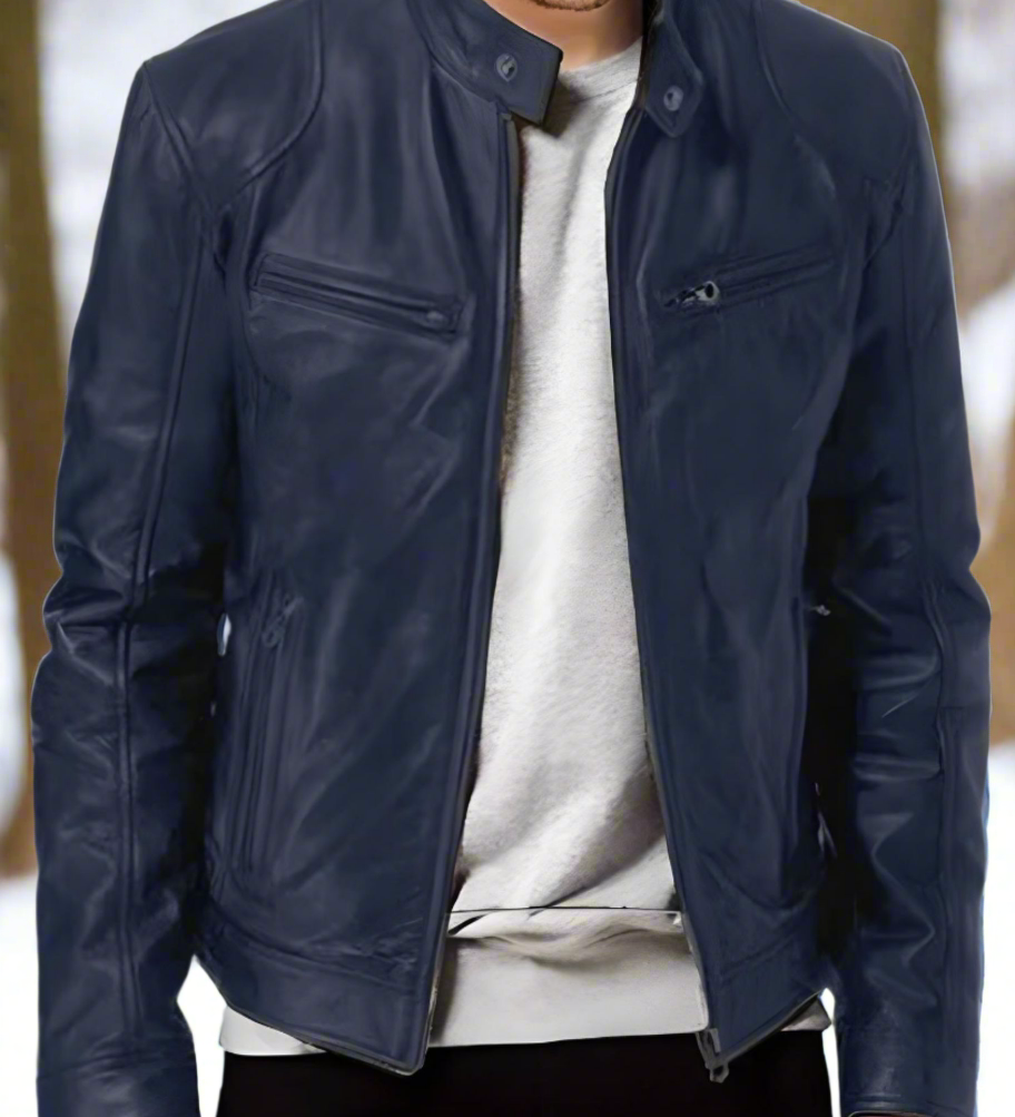 Tyylikäs, kiiltävä ja hyvin istuva nahkatakki miehille