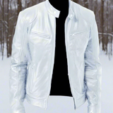 Tyylikäs, kiiltävä ja hyvin istuva nahkatakki miehille