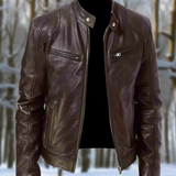 Tyylikäs, kiiltävä ja hyvin istuva nahkatakki miehille