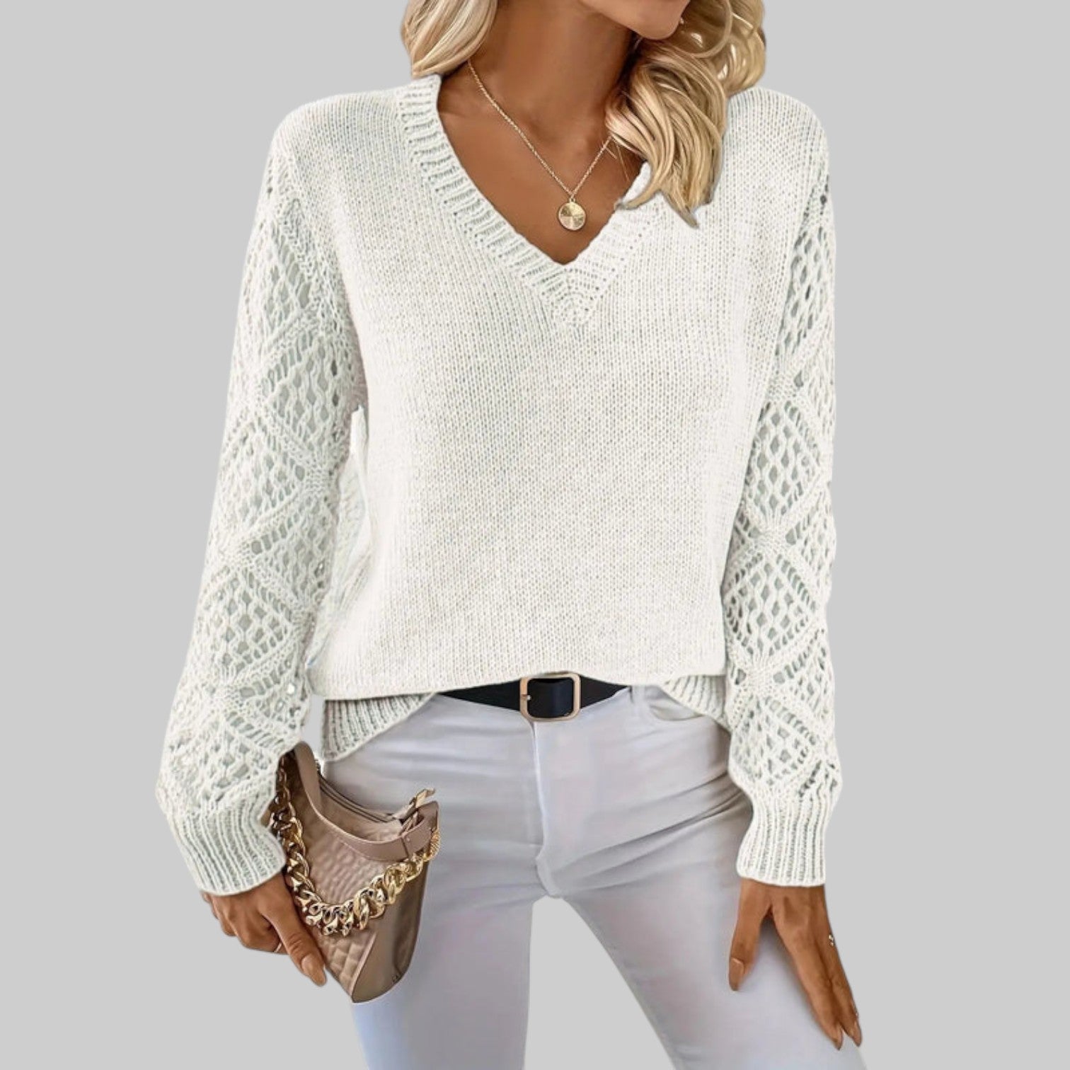 Le clair | Neformalinen puuvillainen T-paita V-kauluksessa