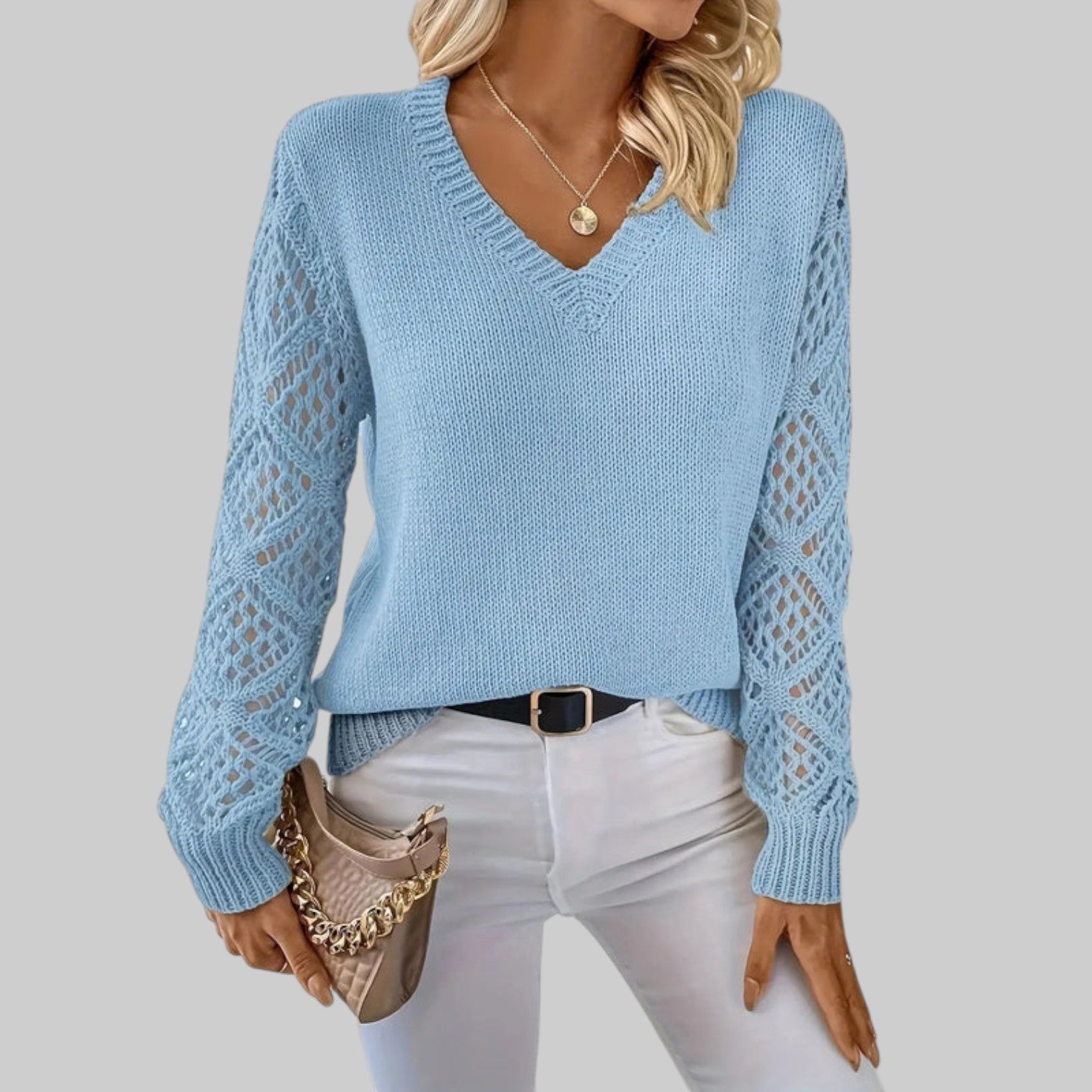 Le clair | Neformalinen puuvillainen T-paita V-kauluksessa