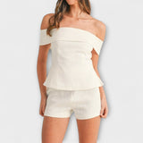 Olivia - Valkoiset puuvilla-lineneet setti kahdelle osalle