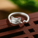 Kissan muotoinen vintage-hopeasormus