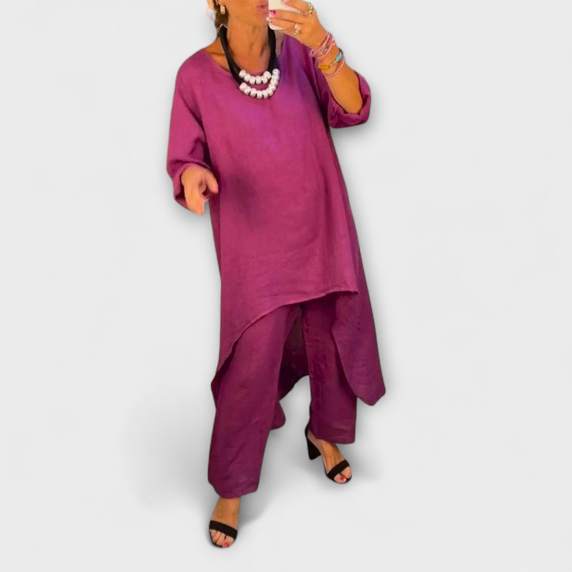 Tabea - Pellavainen puku round neck with cut-out