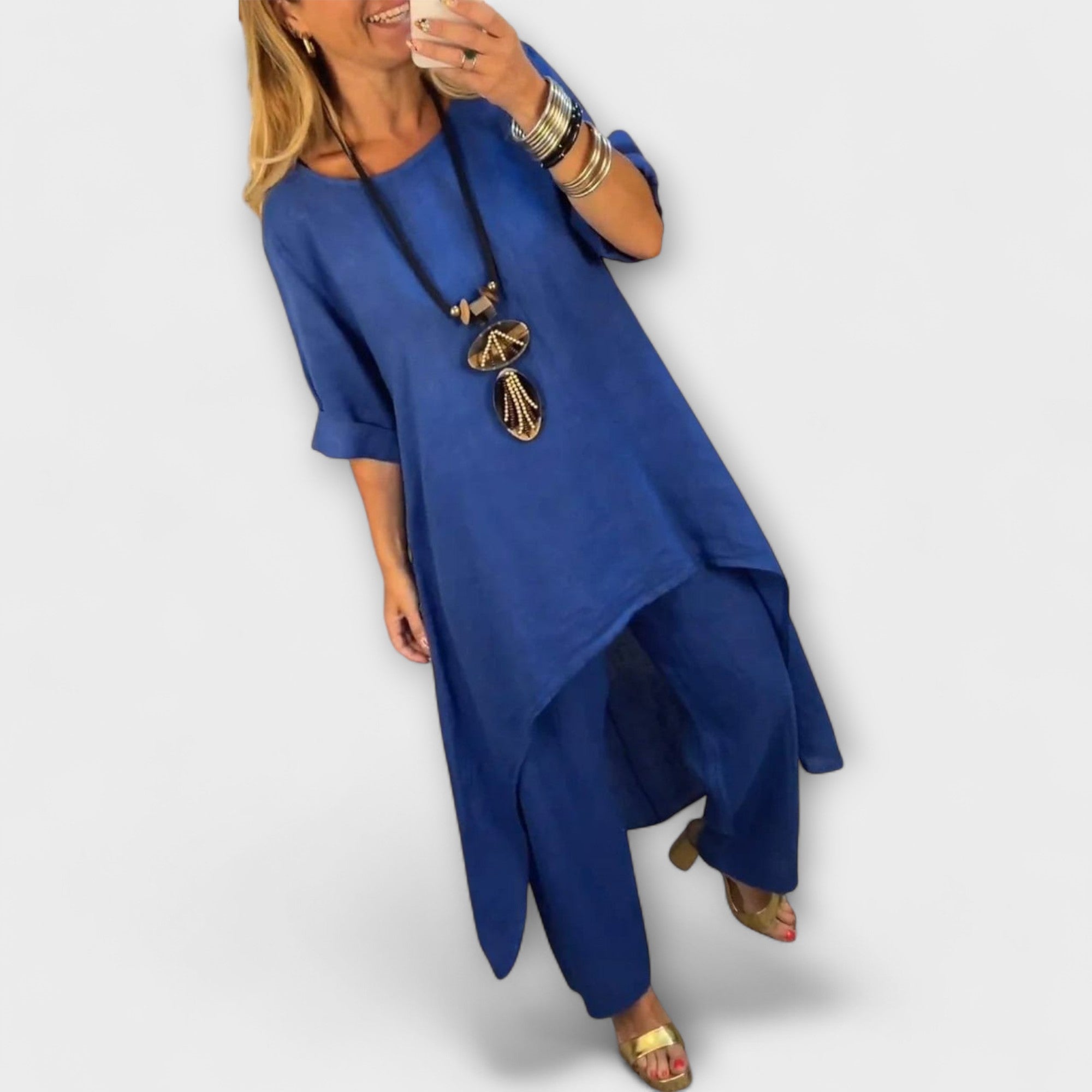 Tabea - Pellavainen puku round neck with cut-out