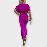 Sable - Kiinteä satiininimellinen V-pääntie ristiköysi kapeaistuva maximekko