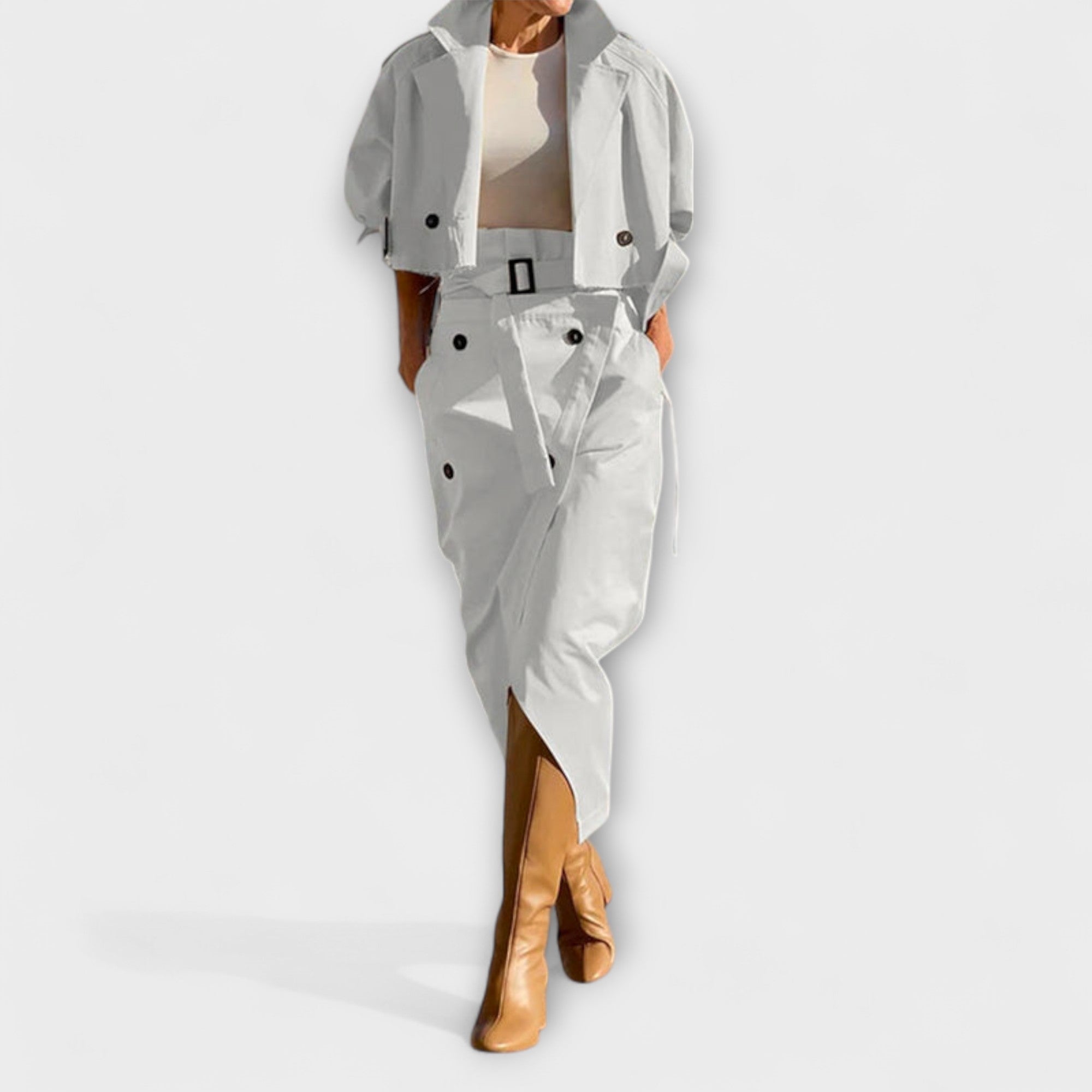 Lyra – Tyylikäs midi-hame ja bleiseri taskuilla