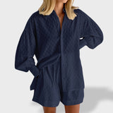 Maud | Tyylikäs paita- ja shorttiasetti pellava-piknik puuvillasta