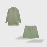 Maud | Tyylikäs paita- ja shorttiasetti pellava-piknik puuvillasta