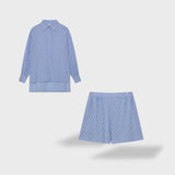 Maud | Tyylikäs paita- ja shorttiasetti pellava-piknik puuvillasta