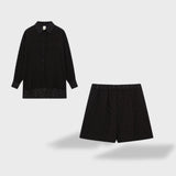 Maud | Tyylikäs paita- ja shorttiasetti pellava-piknik puuvillasta