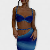 Jane - Tyylikäs gradientti Flet crop-top ja yllähelmainen setti