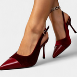 Candice samettiset stilettokorkoiset kengät tilkkutöillä