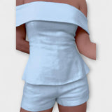 Olivia - Valkoiset puuvilla-lineneet setti kahdelle osalle