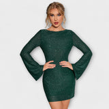 Cinty | Hipsu glittermekko avointen selkien ja pitkien hihojen kanssa