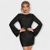 Cinty | Hipsu glittermekko avointen selkien ja pitkien hihojen kanssa